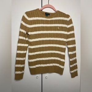 ❌SOLD❌Ralph Lauren Striped Tan/White Cotton Cable Knit Sweater
